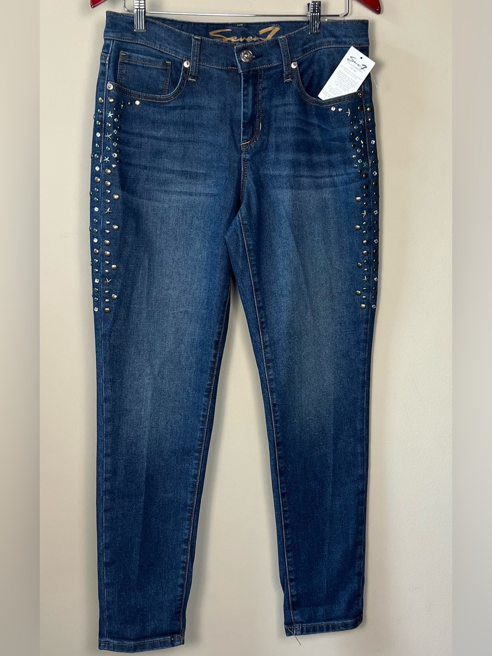 Seven7 Girlfriend Dark Wash Skinny Jeans with Side Stud Details Size 6 NWT